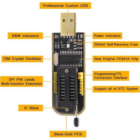 Clip de Test pour EEPROM 25CXX/24CXX, Programmeur USB BIOS CH341A + Clip SOIC8 + Adaptateur 1,8 V + Adaptateur SOIC8 pour Flash série 24 25 (1/4)