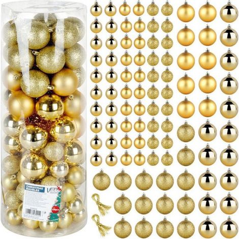 Boules De Noël - Incassables - Dorées - 4 cm Et 6 cm - Brillantes Pailletées Mat - 100 Pièces (1/5)
