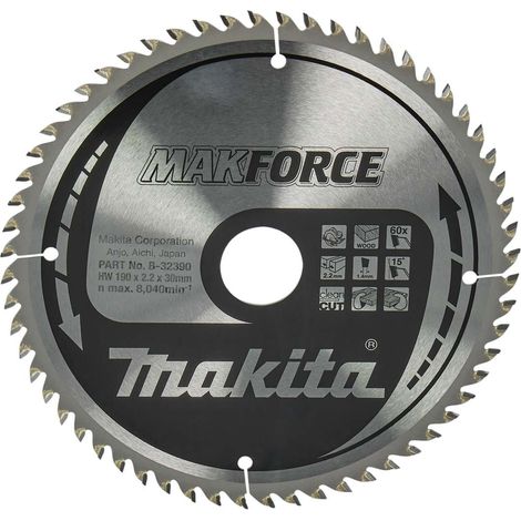 Makita – Kreissägeblatt 190mm – Bohrung 30mm – 60 Zähne – für Holz und Metall – Schnittbreite 2,2mm – Zahnwinkel 15°