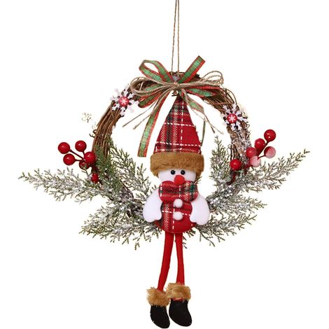 Ghirlanda natalizia a forma di pupazzo di neve, 35 cm - Decorazione per finestra, porta d'ingresso, camino - Intrecciata e decorativa - Ghirlanda natalizia