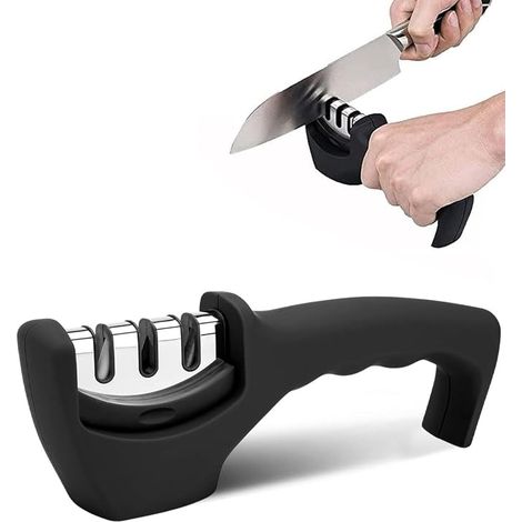 Manual Knife Sharpener 3 Steps, Knife Sharpener, for Kitchen Knives, Non-Slip Base, Ergonomic Handle, Removable Head (1/5)