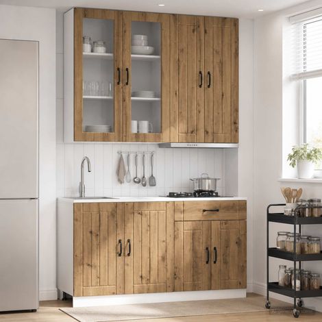 Ensemble de meubles de cuisine 4 pièces avec rangements en bois d’ingénierie, chêne artisanal - PANGIVO (1/5)