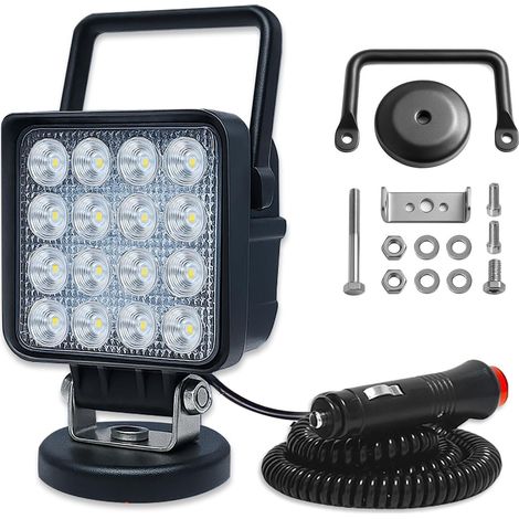 1Pcs feux de travail aimanté 4 pouces 10cm 48W phare de travail led avec base magnétique, Spot portatif carré pour offroad voiture camions suv 4x4 (1/5)