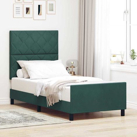 vidaXL Letto a molle con testiera Verde Scuro 90 x 200 cm Velluto (1/5)