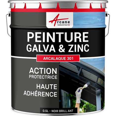 Arcane Industries – Peinture antirouille pour galva et zinc – 0.5 L noir brillant – RAL 9005 – Haute adhérence et protection durable