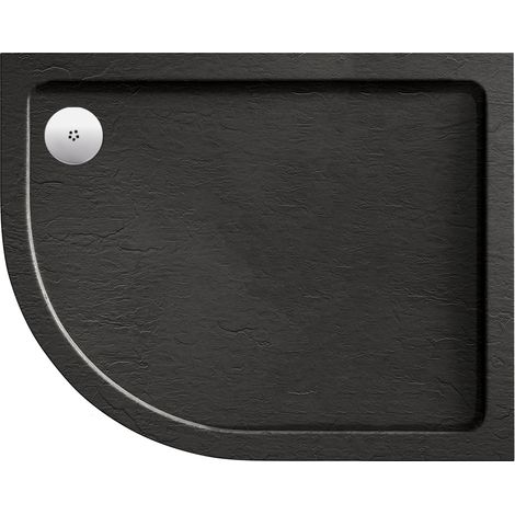 Aquadart Luxury Black Slate Effect Shower Tray - Standard Chrome Waste - Offset Quad - LH - 1200 x 800mm (1/2)