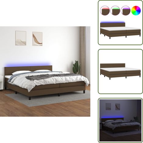 Sommier à lattes de lit matelas et LED Marron foncé 200x200 cm - Sommier Tapissier - Lit Plateforme - Lit Avec Rangement - Matelas À Ressorts Ensachés - Éclairage LED (1/5)