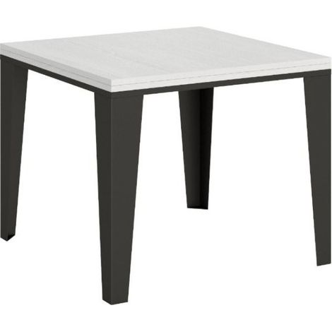 Table extensible carrée 4 à 6 places L 90 à 180cm bois blanc et pieds métal anthracite Librio (1/5)