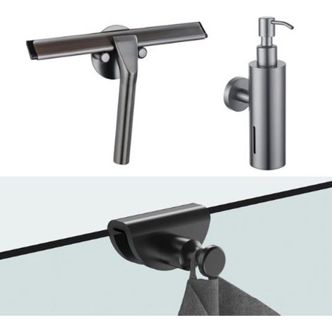 FugaFlow Eccelente Acces ensemble d'accessoires - raclette à vitre - distributeur de savon - crochet porte-serviette - gunmetal brossé (1/4)