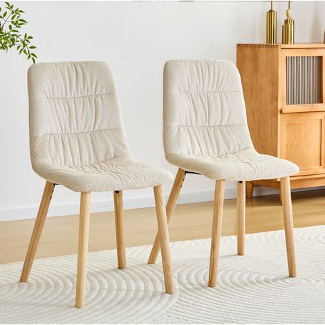 Silla de comedor lote de 2 en tejido blanco, patas de madera, H 88 cm, estilo nórdico (1/5)
