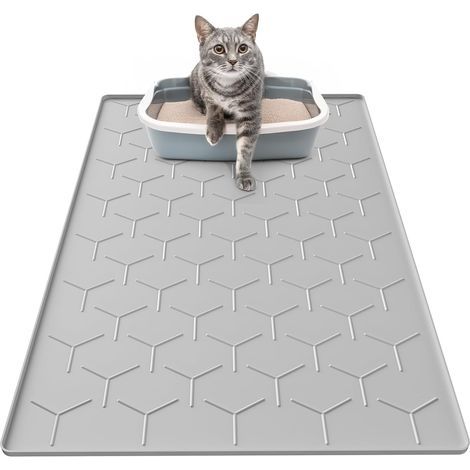 Katzenstreumatte, 86 x 56 cm, Silikon, wasserdicht, erhöhter Rand, grau, für Zuhause (1/5)