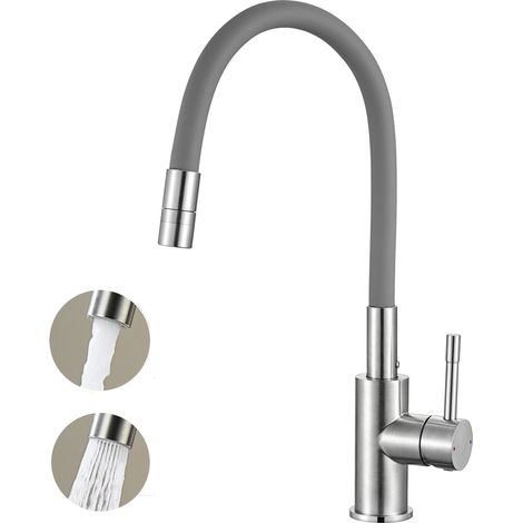 CECIPA MAX Rubinetto Cucina Flessibile - 2 Tipi di Getto (Normale/Spray), Girevole a 360°, grigio Monocomando