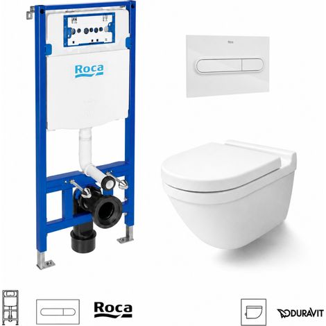 Pack WC inodoro suspendido con bastidor Duplo One wc c/pulsador PL7 dual blanco mate c/wc Starck 3 blanco brillo suspendido Rimless Duravit (1/4)