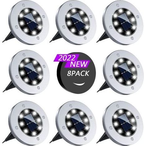 Lampada Solare Esterna, 8 Pezzi Luce da Incasso a Pavimento Impermeabile con 8 LED (Bianco Freddo) (1/5)