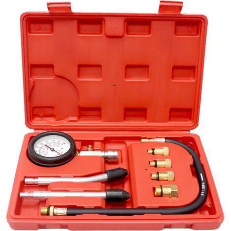 Testeur de Compression, Coffret de compressiomètre Set de compresseur pour Tous Moteurs Deux Kfz M10 M12 M14 M18 0-20 bar & 0-300 psi (1/4)