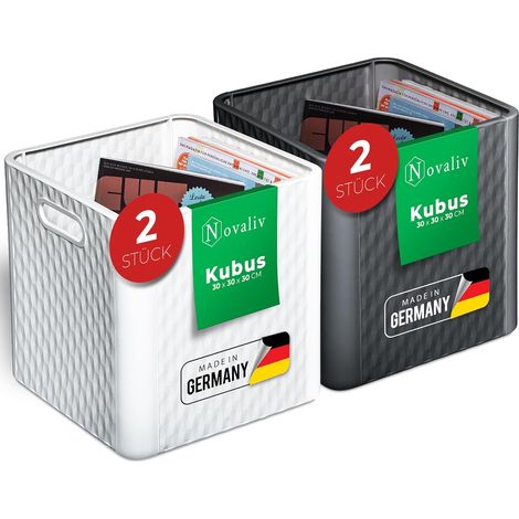 Novaliv 4 pièces boîtes en plastique pour étagère Kallax anthracite & blanc boîte de rangement 30x30x30 cm boîtes pliantes idéales comme boîtes pour