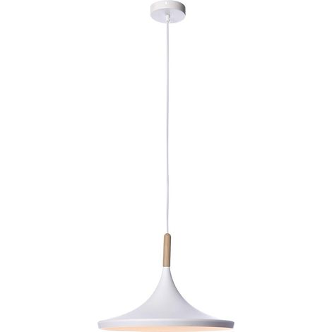 Suspension métal/bois, 40 W, blanc/naturel, ø 36 x H 30 cm (1/4)
