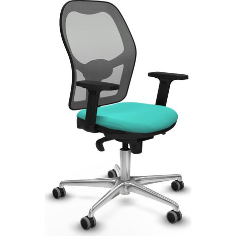 Jorquera sincro malla gris similpiel turquesa brazos 2D base aluminio ruedas 65mm engomada (1/5)