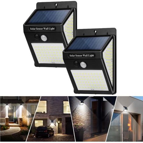 Lampes Solaires à détecteur de mouvement, 144 LED Lampes de sécurité solaires extérieures étanches sans fil à énergie solaire pour l'extérieur, Avec 3 modes pour clôture(lot de 2) (1/5)