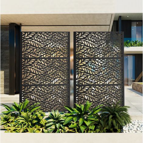 Paravent extérieur en acier galvanisé noir 116 x 40 x 183 cm OKWISH (1/5)
