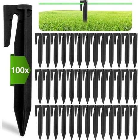 Pack de 100 piquets de fixation en plastique pour tondeuse robot – Crochets pour câbles périphériques – Installation rapide et sécurisée (1/4)