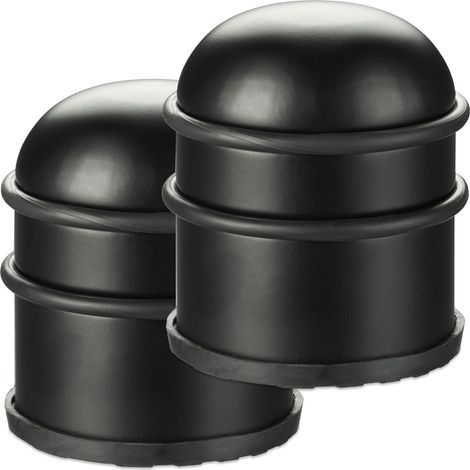 Relaxdays 2x Door Stoppers, for Doors & Windows, Stainless Steel & Rubber, High & Round, Indoor, HxØ: 8.5 x 7 cm, Black