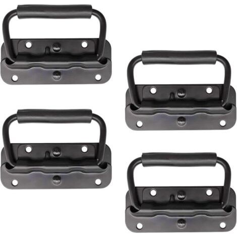 4 Pièce Poignée Pliante à Ressort Inox 100 mm Poignée de Traction Porte Pliante Poignée de Caisse Pliable Poignée de Boîte avec Poignée pour Boîte à Outils Porte Armoire Trappe (Noir)
