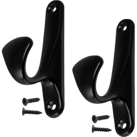 Juego de 2 ganchos de pared de 90x25x47 mm - gancho/percha para abrigos, sombreros, albornoces, toallas, duchas, aseos, lavanderías - metal - negro (1/5)