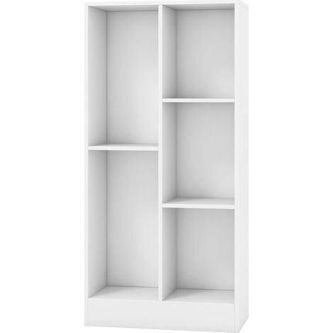 Libreria a 5 scomparti 50 x 24 x 104 cm contenitore sicuro con kit antiribaltamento design moderno in legno bianco 200010725