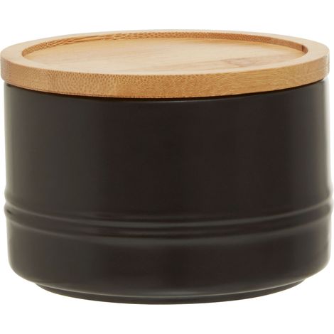 Interiors By Premier Stoneware Black Storage Canister With Bamboo Lid,Minimalist Storage Jar,Perfect Multi-Use Kitchen Organizer (1/5)
