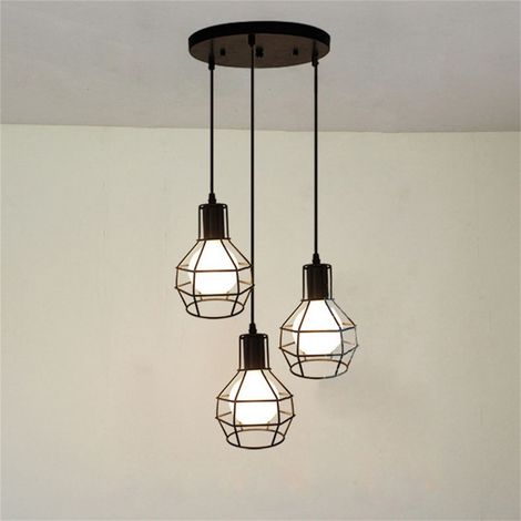 Suspension industrielle rétro 3 feux, lustre vintage en métal avec fils réglables pour café, restaurant, style loft, lampe suspendue design. (1/5)