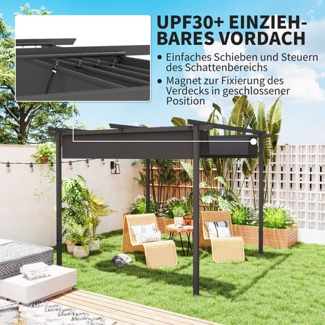 Pergola extérieur 3x3 mètres toit orientable, structure en acier, anti-UV 30+, brise-soleil pour terrasse ou patio, gris anthracite (1/4)