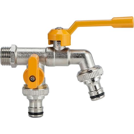 Wasserhahn für den Außenbereich, vernickeltes Kupfer, Wasserleitung für den Außenbereich, Spritzpistole, Waschmaschine, Doppelgriff, Doppelsteuerungshahn