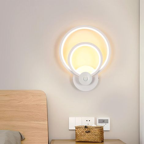 Applique Murale LED Interieur, Ronde Lampe de Chevet, 20W Lampe Murale Moderne pour Chambre, Salon, Couloir, Lumière Blanche Chaude 3000K, Blanc (1/5)