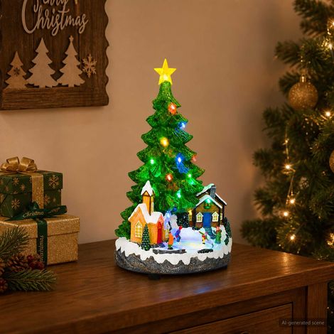 vidaXL Árbol de Navidad musical SALO 16 x 15 x 27,5 cm Resina Verde (1/5)