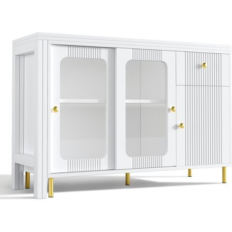 Weißes Sideboard mit klappbarer, ausziehbarer Platte 116x40x78,5 cm aus MDF MODENUIT (1/5)