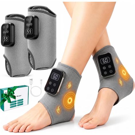 Ensemble de massage vibrant chauffant sans fil en 2 pièces pour les pieds et les chevilles, soulagement de la douleur liée à la neuropathie et à la fasciite plantaire, 5 niveaux de chaleur et 5 modes (1/5)
