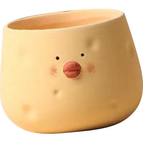 Magnifique pot en céramique jaune en forme de bol, orné d'un motif de poule, idéal pour les plantes grasses et utilisable aussi bien à l'intérieur qu'à l'extérieur. Parfait pour la décoration de la ma (1/5)