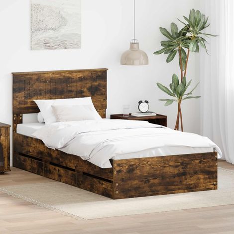 vidaXL Bettrahmen Geräucherte Eiche 100 x 200 cm Ingenieurs Holz (1/5)