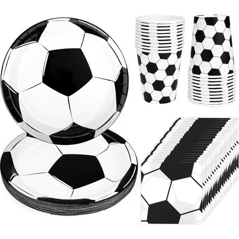60 pièces Vaisselle anniversaire football, assiettes en carton imprimées foot, gobelets et serviettes papier, fête enfants et événements sportifs (1/5)