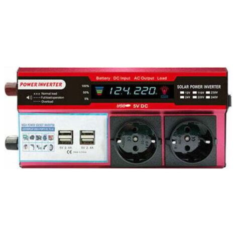 Onduleur Solaire Haute Efficacite Onduleur A onde sinusoidale modifiee Maison Voiture Rv Convertisseur D'Energie Solaire Avec Ecran Lcd 1000W, Rouge (1/5)
