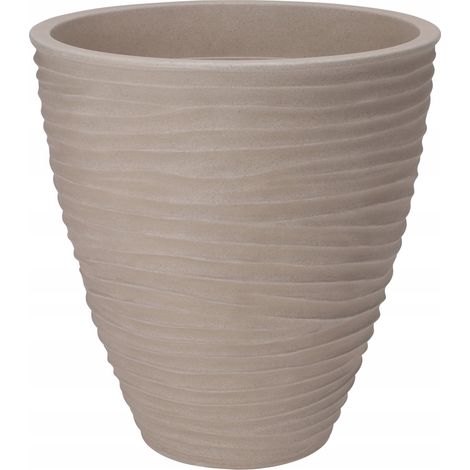 Vaso da fiori con coperchio in plastica, beige, a righe, 39 cm, 1 pz.