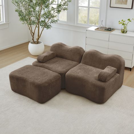 2-Sitzer L-förmiges Modulares Boneless Sofa mit 1 Ottoman, Wellenform, bewegliches Armlehnenkissen, für Wohnzimmer & Apartment, kein Aufbau nötig, Braun 
WL