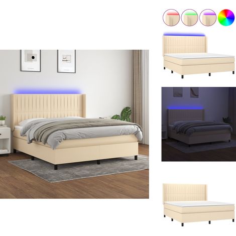 Sommier à lattes de lit matelas et LED Crème 160x200 cm Tissu - Sommier Tapissier - Lit Plateforme - Lit Avec Led - Matelas À Ressorts Ensachés - Têted Lit Ajustable (1/5)