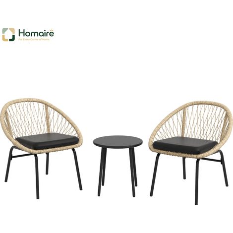 HOMAIRE Set de mobilier de jardin en rotin 3 pièces avec table basse et 2 chaises, coussins, résistant aux intempéries, polyester, jaune (1/5)