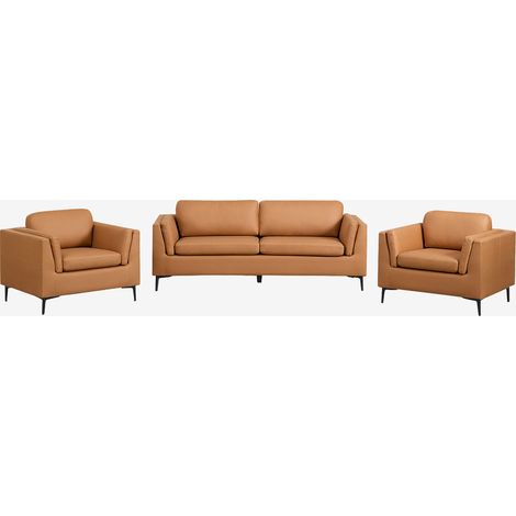 SKLUM Wohnzimmerset mit 2-Sitzer-Sofa und 2 Sesseln aus Soren-Kunstleder Kamel (1/5)