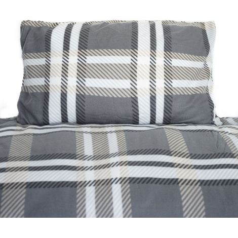 Fleece-Bettwäsche in Anthrazit mit kariertem Muster mit Reißverschluss 100% Polyester 135x200 cm (1/5)