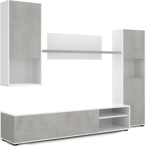 Conjunto Muebles de Salon Yuri, Blanco y Cemento 220x160 cm