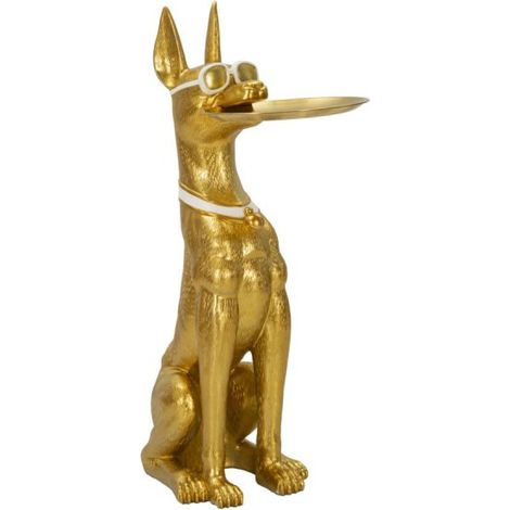 Statua Cane Pitbull Muscoloso con Vassoio Dorato - Stile Glam Oro - Cm 30x64x91 - Complemento d'Arredo Luxury