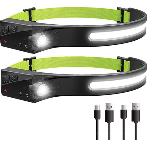 Due fari a LED con sensori, ricaricabili tramite USB, impermeabili IPX4, di colore verde. (1/4)